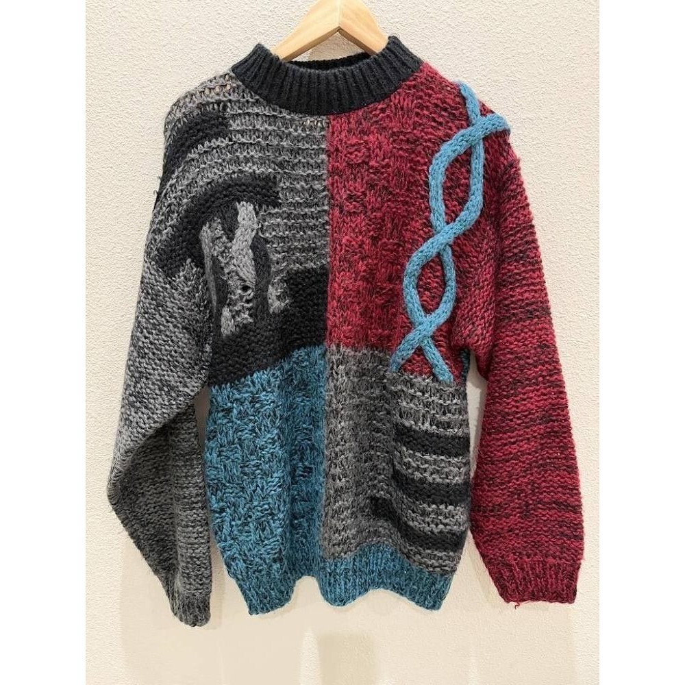 Vintage 90s Trader Bay 3D Knit Patchwork Sweater Mens L Grandpa Core Coogi Style
